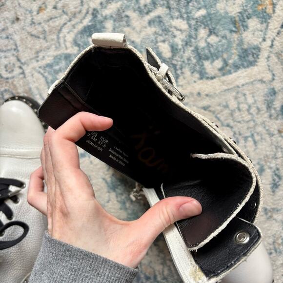 Sam Edelman Jennifer Studded Combat Boots White Silver Leather Women’s Size 7.5 - Picture 6 of 9